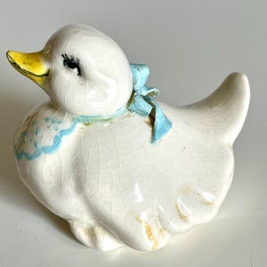 Vintage White Ceramic Duck/Goose Figurine Large Hand-Painted