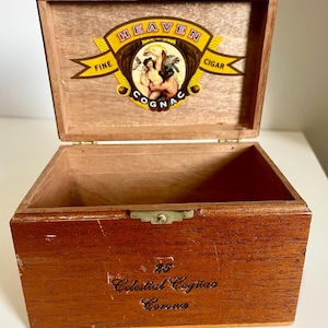 Heaven Fine Cognac Wood Cigar Box with Hinged Lid Brass Hardware Empty