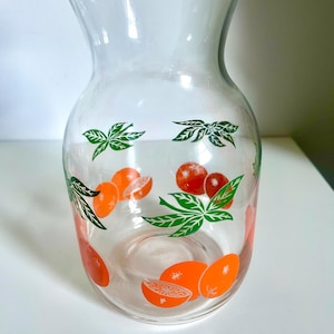 Vintage Glass Orange Juice Jar Jug Beverage Pitcher Decanter Carafe