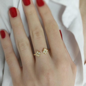 14K Gold Diamond Open-End Ring | Elegant & Unique Design | Dainty Flower Arrow Ring | Timeless Symbol of Love | Special Anniversary Ring
