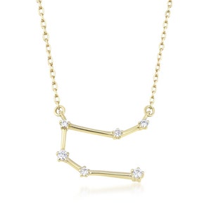 18K Gold Sternzeichen Zwillinge Halskette mit Diamant | 14K Gold Gemini Anhänger mit Diamant | Diamant-Gold Sternzeichen-Serie Halskette | Geburtstagsgeschenk