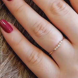 Simple Five-Diamond Engagement Ring | Elegant 18K Gold Anniversary Diamond Ring | 14K Gold Tiny Promise Diamond Ring