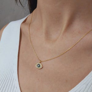 14k Gold Diamond Evil Eye Necklace | 18k Gold Good Luck Charm | Blue Diamond Charm Necklace | Luxury Jewelry