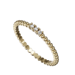 14K Gold Diamond Minimal Ring | 18K Gold Anniversary Bubble Ring with Three Diamonds | Tiny Diamond Ring | Dainty Diamond Ring | Gift Ideas
