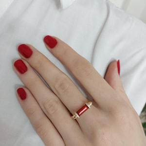 14K Gold Red Enamel Ring with Diamond | Bold & Elegant Design | 18K Gold Diamond Classic Ring | Timeless Refined Beauty
