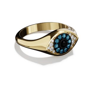 Pierścień ze Złotego Oka Zła z Diamentami 14K | Chroń i Błyszcz | Pierścień ze Złotego Oka Szczęścia 18K z Diamentami | Symbol Dobrobytu