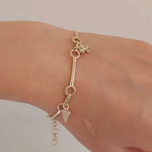 14K Gold Star-Shaped Bracelet with Diamond | 18K Gold Heart-Shaped Charm Bracelet with Diamond | Gold Bracelet with Flower-Shaped Charm