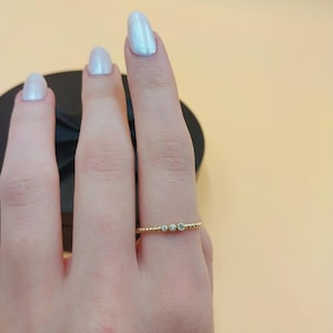 14K Gold Diamond Minimal Beaded Ring | Anniversary Gold Ring with Three Diamonds | 18K Gold Tiny Diamond Beaded Ring | Subtle and Chic