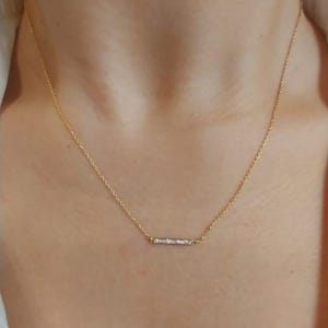 18K Diamond Gold Necklace | Minimalist Diamond Gold Necklace | 14K Diamond Bar Necklace | Elegant Diamond Gold Necklace |Mother&#39;s Day Gift
