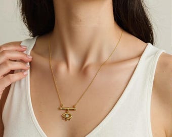 14K Gold Good Luck Necklace | 18K Gold Diamond Evil Eye Charm Necklace | Sparkling Diamond Evil Eye Necklace | Luxury Diamond Jewelry