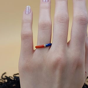 14K Gold Diamond Dainty Two Tone Enamel Ring | Red Blue Enamel Ring with Diamond | 18K Gold Women’s Ring | Mother&#39;s Day Gift
