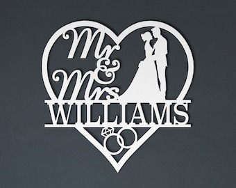 Personalized Wedding Gift Last Name Sign, Anniversary Couple Gift, Custom Mr Mrs Wedding Sign, Family Name Metal Sign, Metal Engagement Sign