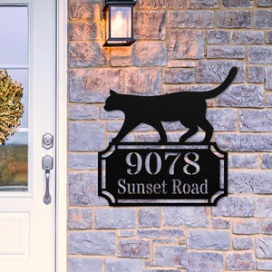 Custom Cat Metal Address Plaque for House, Metal Address Sign, Personalized Cat Sign, House Numbers, Cat Home Decor, Gift for Cat Lover