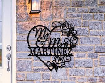Personalized Wedding Gift Last Name Sign, Anniversary Couple Gift, Custom Mr Mrs Wedding Sign, Family Name Metal Sign, Metal Engagement Sign