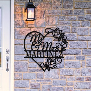 Personalized Wedding Gift Last Name Sign, Anniversary Couple Gift, Custom Mr Mrs Wedding Sign, Family Name Metal Sign, Metal Engagement Sign