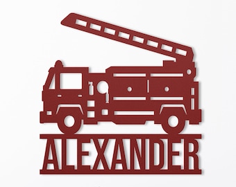 Personalized Engine Fire Truck Metal Wall Art, Custom Firefighter Sign, Fire Truck Decor, Personalized Fireman Name Sign, Firefighter Decor