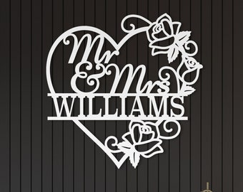 Custom Mr Mrs Wedding Sign, Anniversary Couple Gift, Personalized Wedding Gift Last Name Sign, Family Name Metal Sign, Metal Engagement Sign