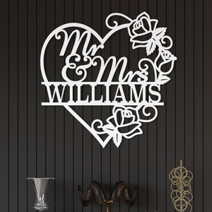 Custom Mr Mrs Wedding Sign, Anniversary Couple Gift, Personalized Wedding Gift Last Name Sign, Family Name Metal Sign, Metal Engagement Sign