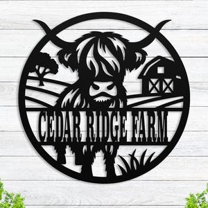 Custom Highland Cow Metal Sign, Highland Cow Metal Wall Art, Personalized Highland Cow Farm Sign, Farmhouse Decor, Cow Door Hanger Sign Gift
