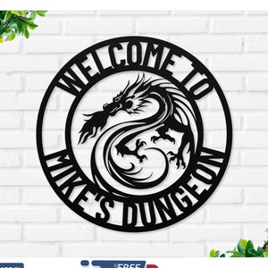 Custom Dragon Monogram Sign, Personalized Dragon Metal Art, Name Dragon Metal Sign, Personalized Last Name Sign Room Decor Dragon Lover Gift
