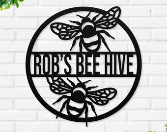 Personalized Honey Bee Sign, Custom Metal Bee Decor, Beekeeper Gift, Custom Garden Sign, Metal Bee Decor, Gift for Gardener, Bee Lovers Gift