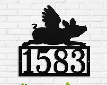 Flying Pig Personalized Metal House Numbers Sign, Personalized Address Plaque, Custom Address Sign, House Address Sign, Yard Address Sign