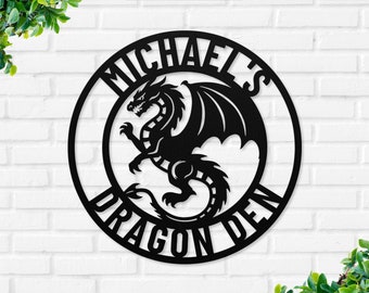 Personalized Dragon Monogram Sign, Custom Dragon Metal Art, Personalized Last Name Sign, Dragon Wall Decor, Dragon Lover Gift, Dragon Sign
