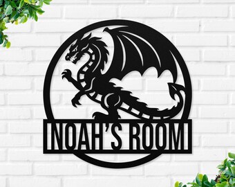 Custom Dragon Metal Art, Personalized Dragon Monogram Sign, Personalized Last Name Sign, Dragon Wall Decor, Dragon Lover Gift, Dragon Sign