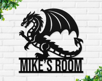 Personalized Dragon Monogram Sign, Custom Dragon Metal Art, Personalized Last Name Sign, Dragon Wall Decor, Dragon Lover Gift, Dragon Sign