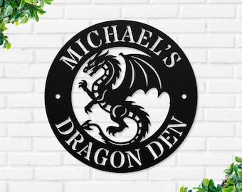 Personalized Dragon Monogram Sign, Custom Dragon Metal Art, Personalized Last Name Sign, Dragon Wall Decor, Dragon Lover Gift, Dragon Sign