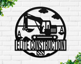Personalized Excavator Construction Metal Wall Art, Custom Construction Name Sign, Truck Monogram Metal Sign, Construction Company Gift