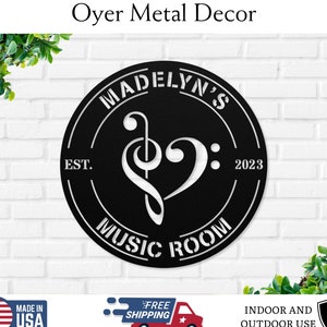 Custom Music Room Sign, Music Studio Metal Sign, Gift for Music Teacher, Personalized Music Decor, Established Last Name Sign, Musician Gift