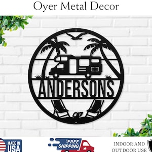 Personalized Happy Camper Metal Sign, Camping Sign, Beach Caravan Metal Decor, RV Decor, Family Camp Sign, Customized Campsite Sign, RV Sign
