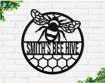 Personalized Honey Bee Sign, Custom Metal Bee Decor, Beekeeper Gift, Custom Garden Sign, Metal Bee Decor, Gift for Gardener, Bee Lovers Gift