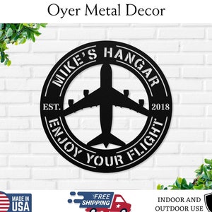 Personalized Airplane Hangar Sign, Custom Plane Decor Metal Sign, Pilot Gifts, Custom Airplane Sign, Aviation Sign Gift for Pilot,Plane Sign