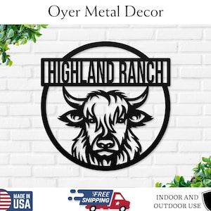 Custom Highland Cow Metal Sign, Highland Cow Decor, Personalized Highland Cow Name Sign, Farmhouse Decor, Farmer Gift, Cow Door Hanger Sign