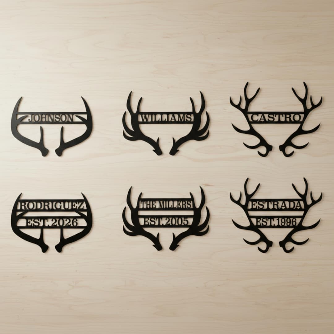 Customizable Deer Antler Family Monogram Sign, Personalized Hunter Gift ...