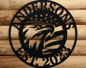 Custom American Flag Metal Sign, Personalized American Bald Eagle Wall Decor, Patriotic Sign, Custom Family Name Sign, American Flag Decor