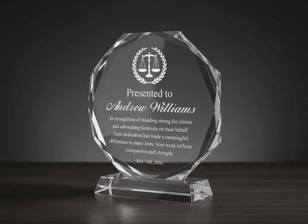 Personalized Lawyer Octagonal Crystal Award, Law School Retirement Gift ...