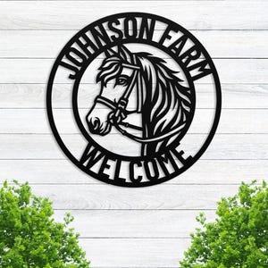 Custom Horse Head Monogram Metal Sign, Personalized Horse Metal Sign, Personalized Stable Name Plaque Stall Sign for Farm, Ranch Metal Sign