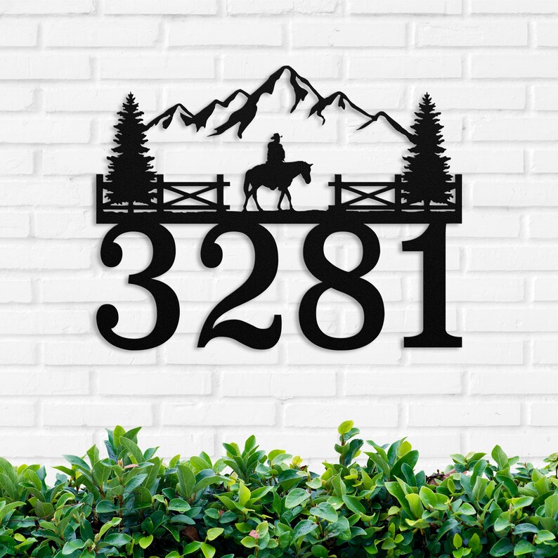 Metal Cowboy House Numbers Sign, Personalized Horse Address Plaque