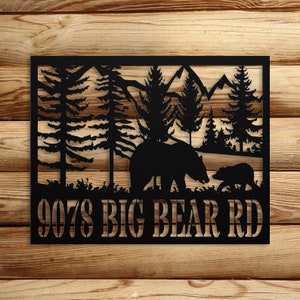 Personalized Bear Metal Sign, Bear In Woods Cabin Metal Sign, Custom Mama Bear Metal Sign, Family Name Black Bear Sign, Outdoor Metal Sign