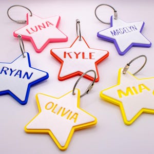 Star Bag Tag 3D Printed Keychain, Name Keychain, Custom Bag Tag, Personalized Lunch Box Tag, Personalized Gift for Children, Back to School