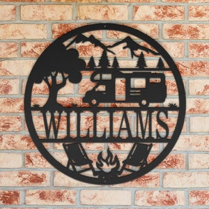 Personalized RV Camper Metal Sign Monogram, Custom Campsite Family Sign, Last Name Home/RV Decor, Wall Art, Personal Special Gift Metal Sign