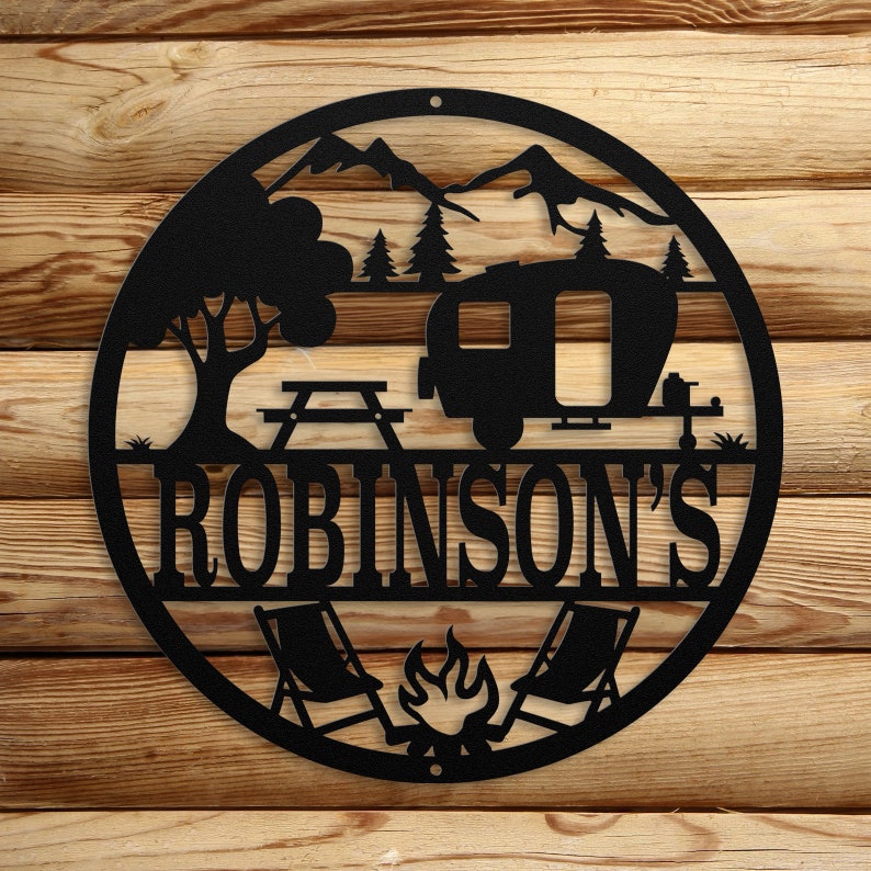 Personalized Camping Metal Monogram Sign - Gift For Camping Lover - The Smith main image 1