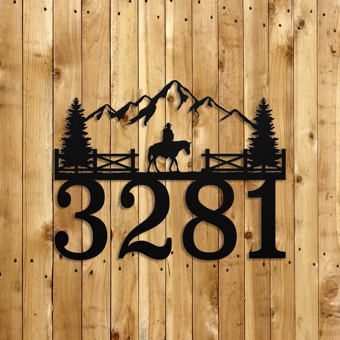 Metal Cowboy House Numbers Sign, Personalized Horse Address Plaque