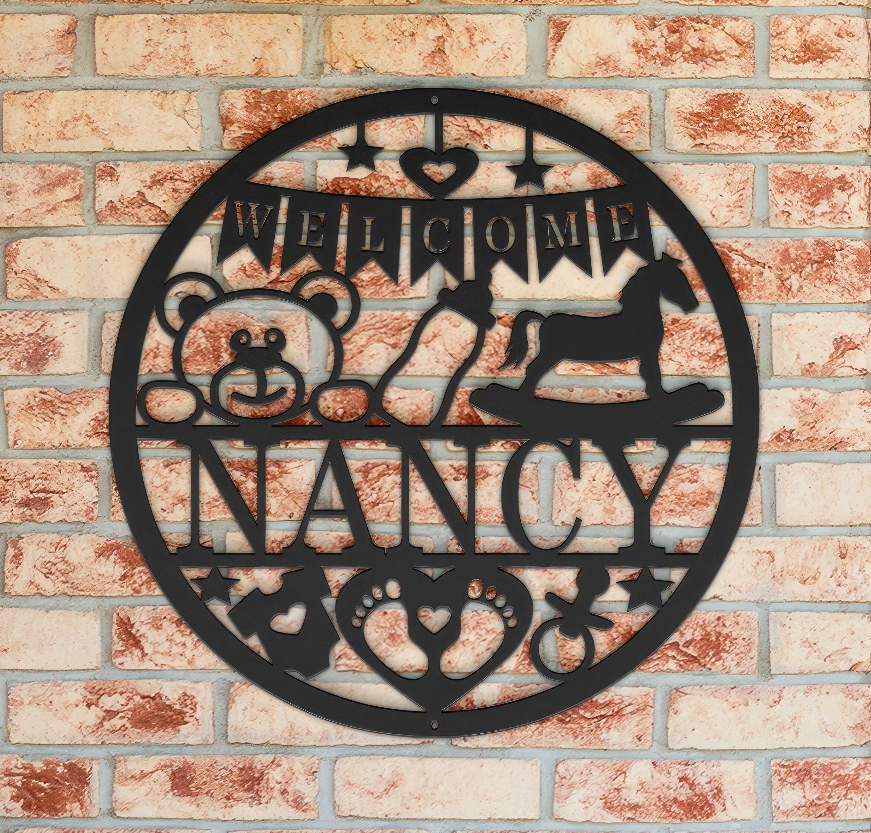 Personalized Newborn Baby Name Sign Metal Art, Custom Nursery Metal ...