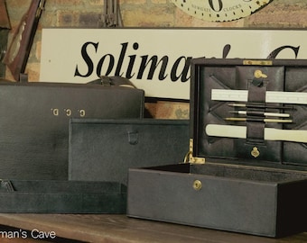 antique leather writing slope complete with Bramah lock and outer cover prestigious condition