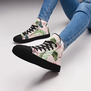 Pink Botanical Pattern Style Women’s high top canvas shoes - Womens Classic Black High Top Canvas Shoes | Canvas Shoes