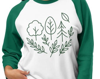Minimalist Tree Graphic Shirt, Nature Line Art Tee, Botanical Eco Unisex Raglan Top
